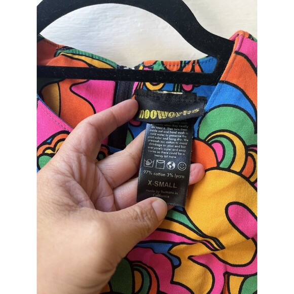 Nooworks Psychedelic Groovy Dress XS Edie 70s Artsy Maximalist auderpopz print - Picture 3 of 9